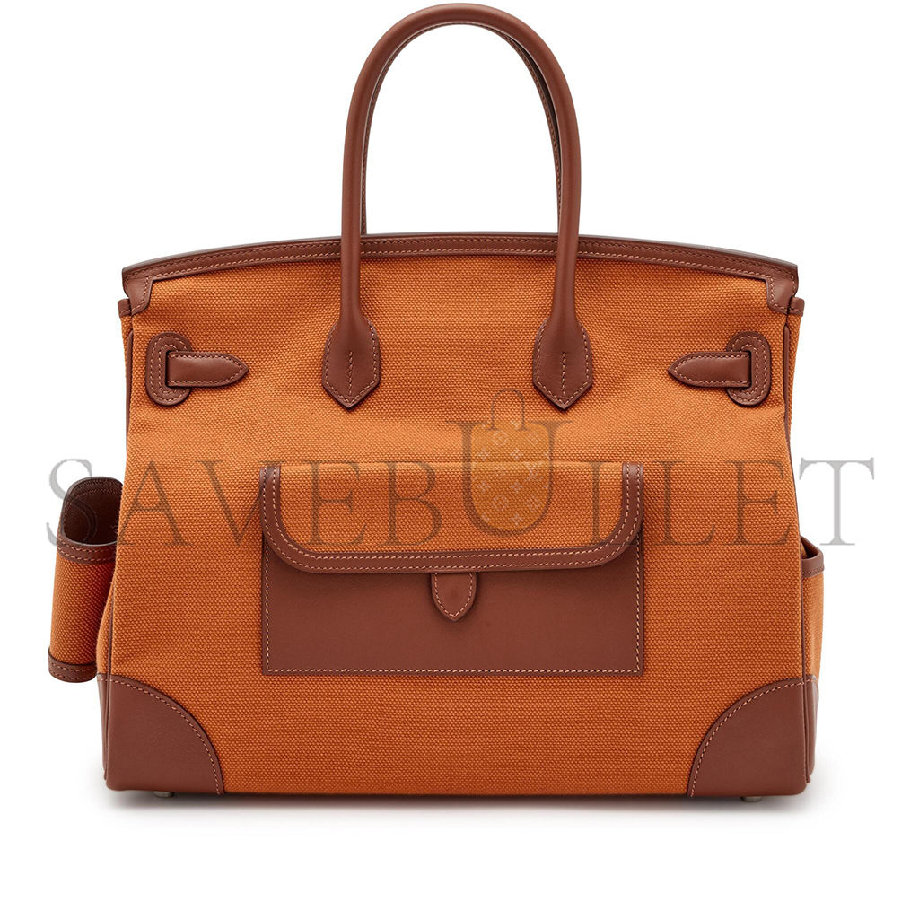 HERMES MASTER BIRKIN 35 CANVAS AND SWIFT LEATHER ORANGE SILVER BUCKLE H079238CKA2 (35*25*18cm)